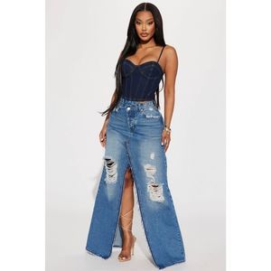 Denim Front and Back Split Skirt